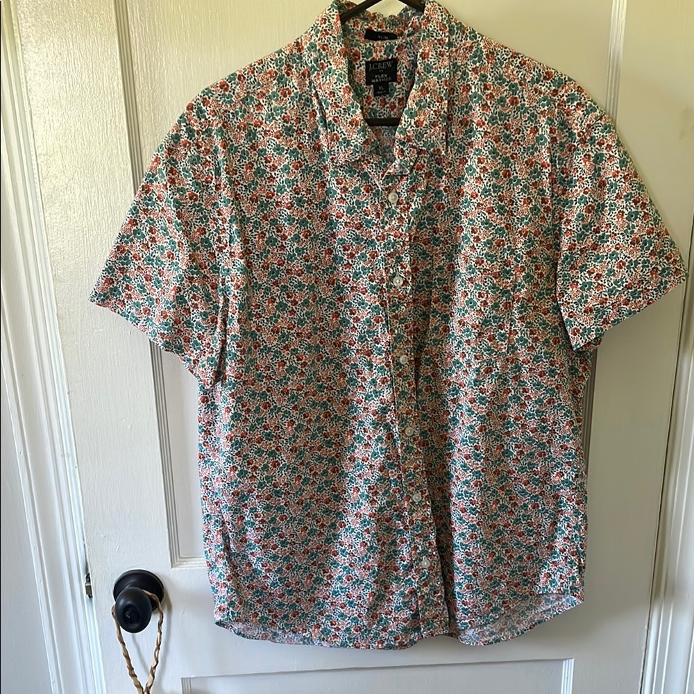 J. Crew Red and Green Casual Button Down Shirt